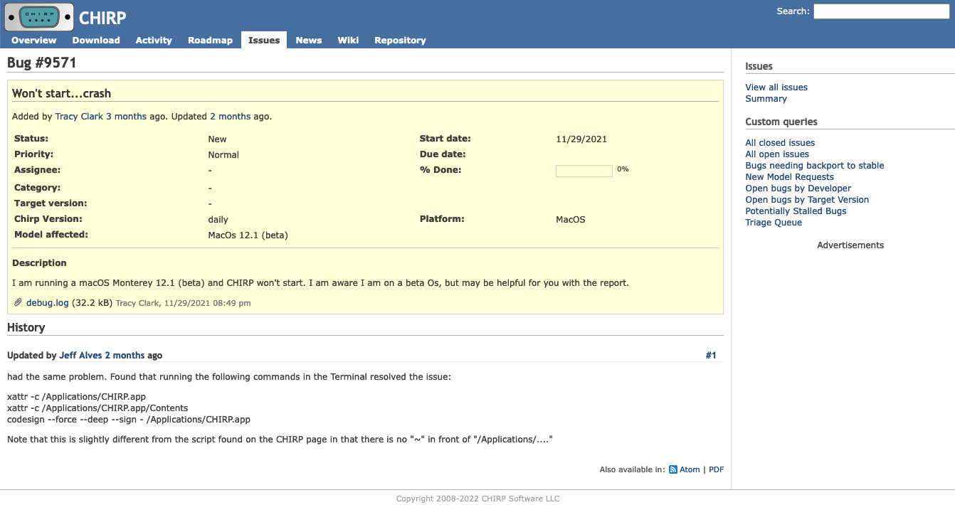 Screen Shot of Bug Report