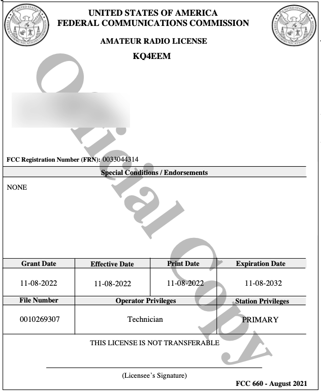 Amateur Radio License - KQ4EEM